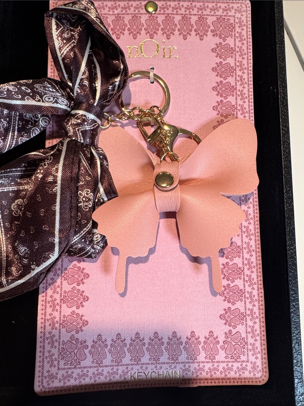 nOir Jewelry Pink Butterfly Bow Key Holder with Gold Hardware